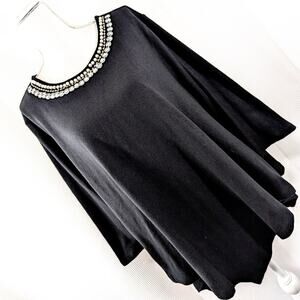 SHANNON FORD, NEW YORK! BLACK KNIT 3/4 SLEEVE, "DIAMOND & PEARL" NECK TOP! SZ XL